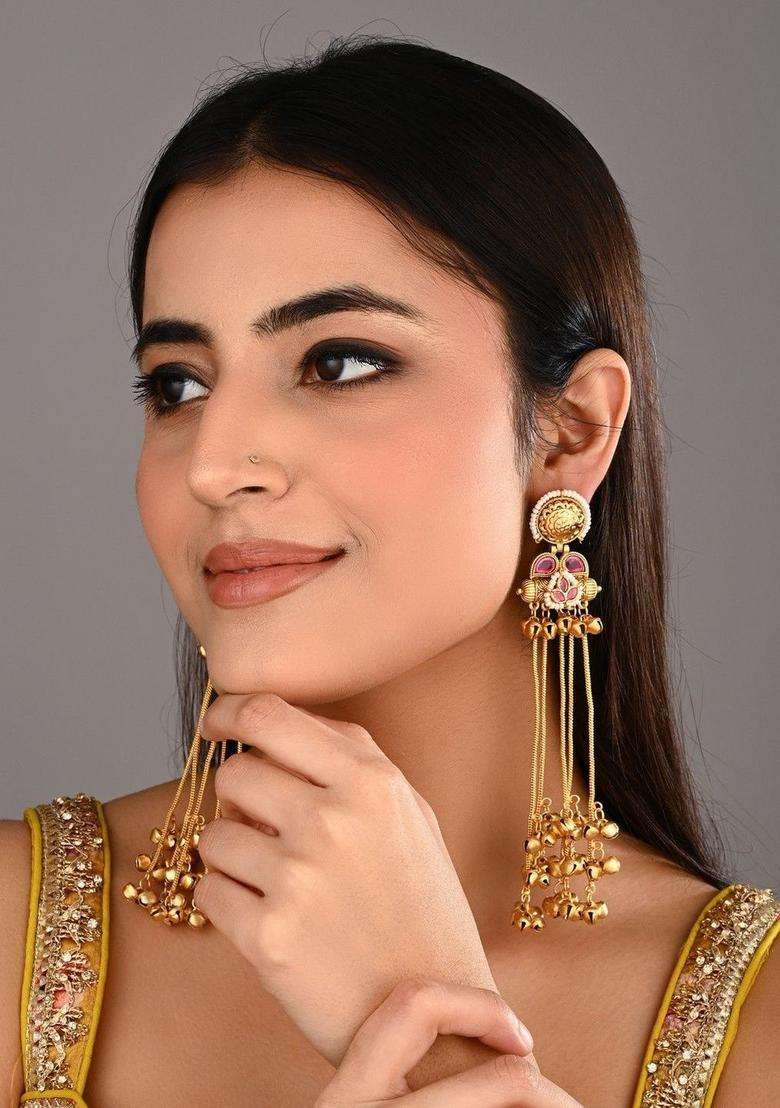 Gold-Plated Floral Drop Earrings for Women | Traditional Ethnic Jewellery for Wedding & Festive Wear | Gift for Her - Indya