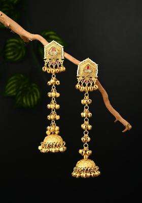 Gold-Plated Geometric Jhumkas Earrings for Women | Traditional Ethnic Jewellery for Wedding & Festive Wear | Gift for Her