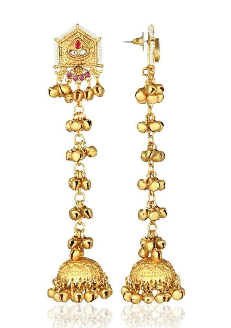 Gold-Plated Geometric Jhumkas Earrings for Women | Traditional Ethnic Jewellery for Wedding & Festive Wear | Gift for Her - Indya