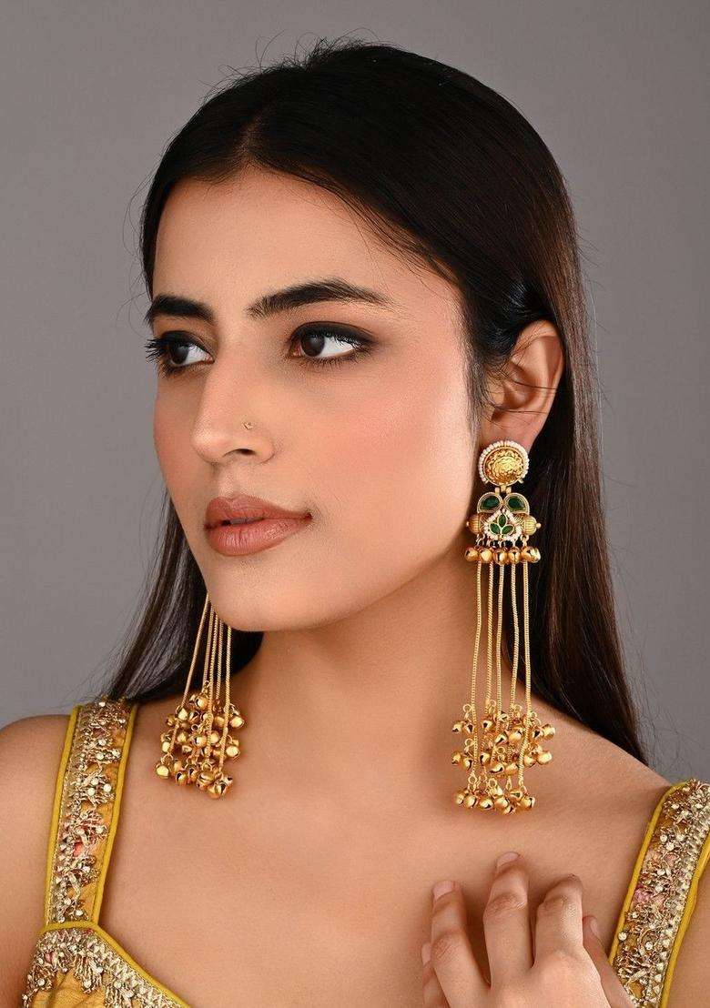Gold-Plated Contemporary Drop Earrings for Women | Traditional Ethnic Jewellery for Wedding & Festive Wear | Gift for Her - Indya