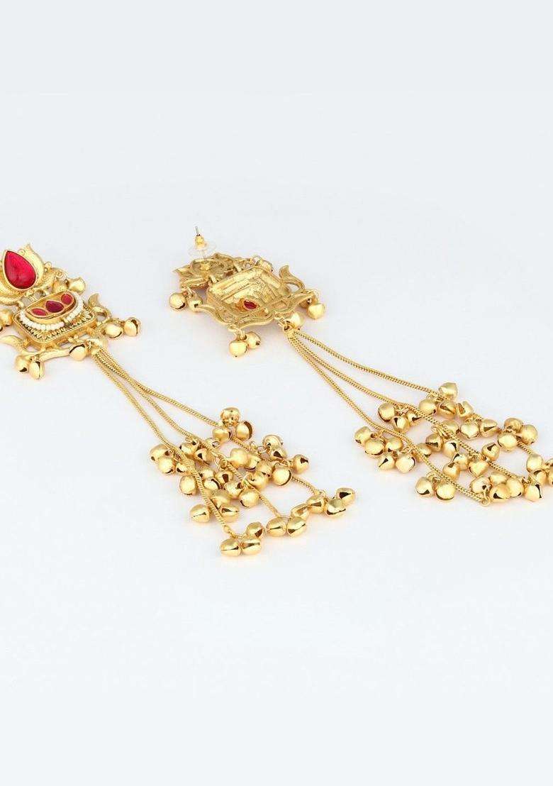 Gold-Plated Contemporary Drop Earrings for Women | Traditional Ethnic Jewellery for Wedding & Festive Wear | Gift for Her - Indya