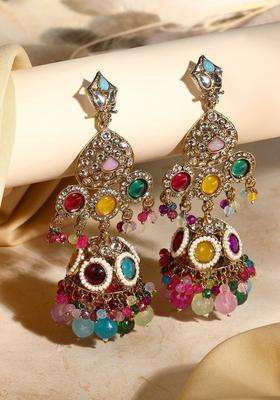 Gold-Plated Stone Studded Contemporary Drop Earrings for Women | Traditional Ethnic Jewellery for Wedding & Festive Wear | Gift for Her