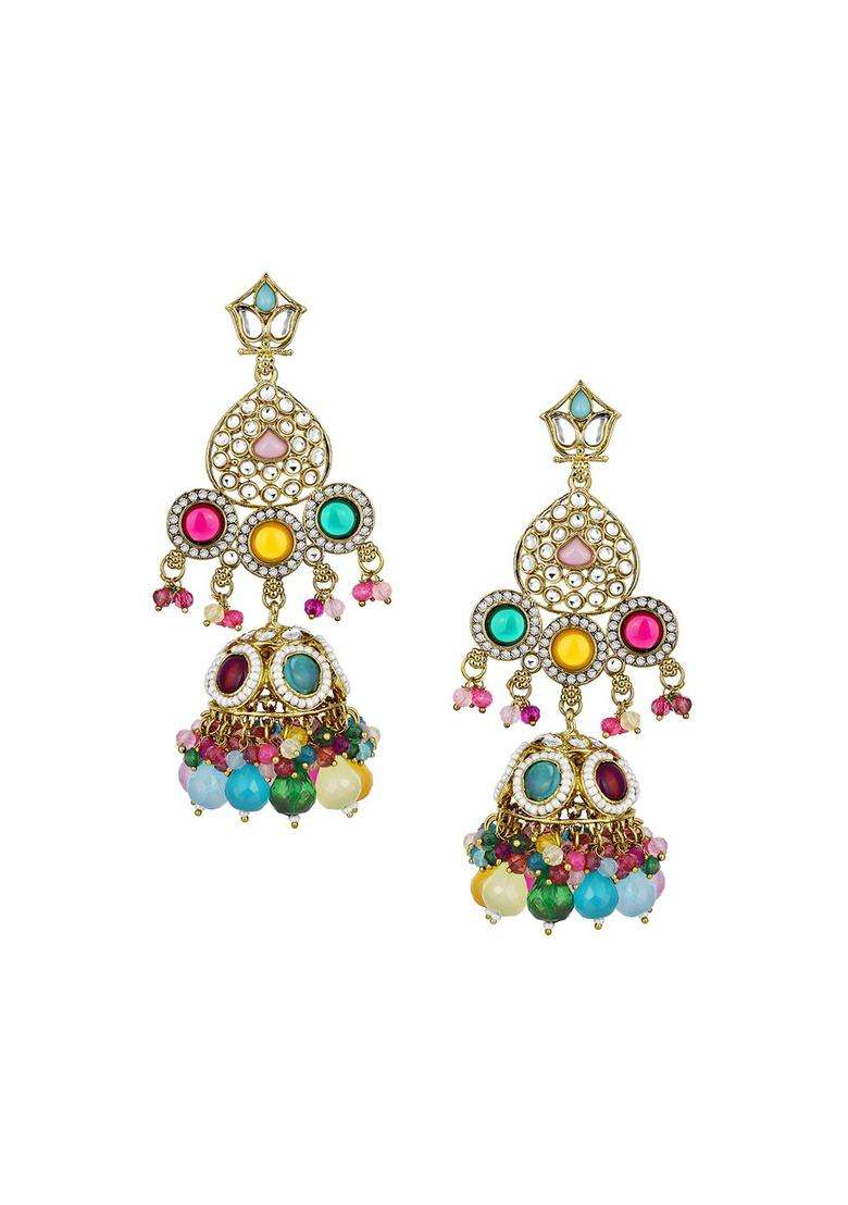 Gold-Plated Stone Studded Contemporary Drop Earrings for Women | Traditional Ethnic Jewellery for Wedding & Festive Wear | Gift for Her - Indya
