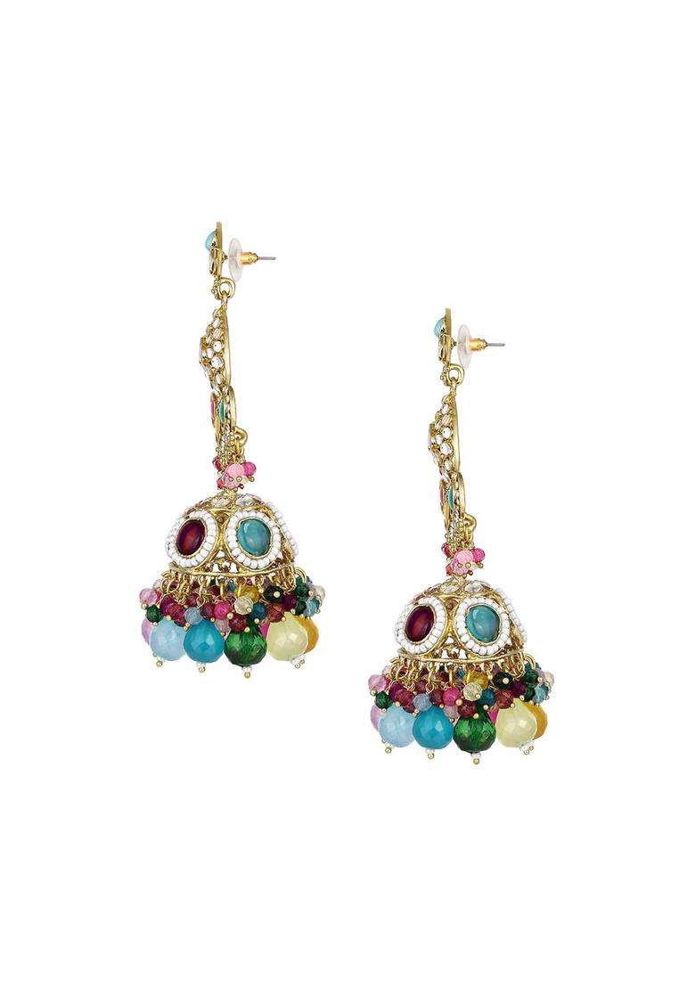 Gold-Plated Stone Studded Contemporary Drop Earrings for Women | Traditional Ethnic Jewellery for Wedding & Festive Wear | Gift for Her - Indya