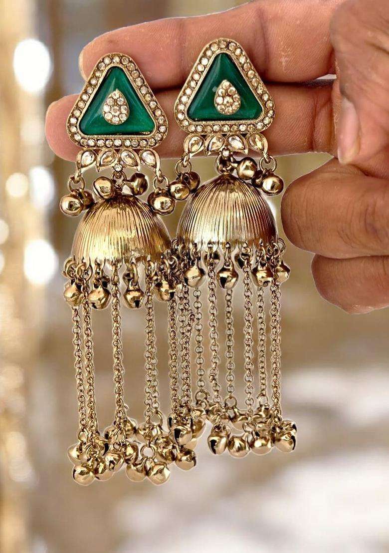 Gold-Plated Triangular Jhumkas Earrings for Women | Traditional Ethnic Jewellery for Wedding & Festive Wear | Gift for Her - Indya