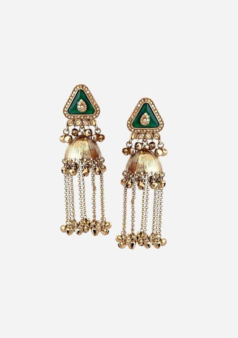 Gold-Plated Triangular Jhumkas Earrings for Women | Traditional Ethnic Jewellery for Wedding & Festive Wear | Gift for Her - Indya
