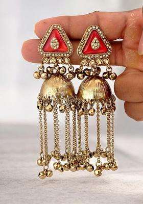 Gold-Plated Geometric Jhumkas Earrings for Women | Traditional Ethnic Jewellery for Wedding & Festive Wear | Gift for Her
