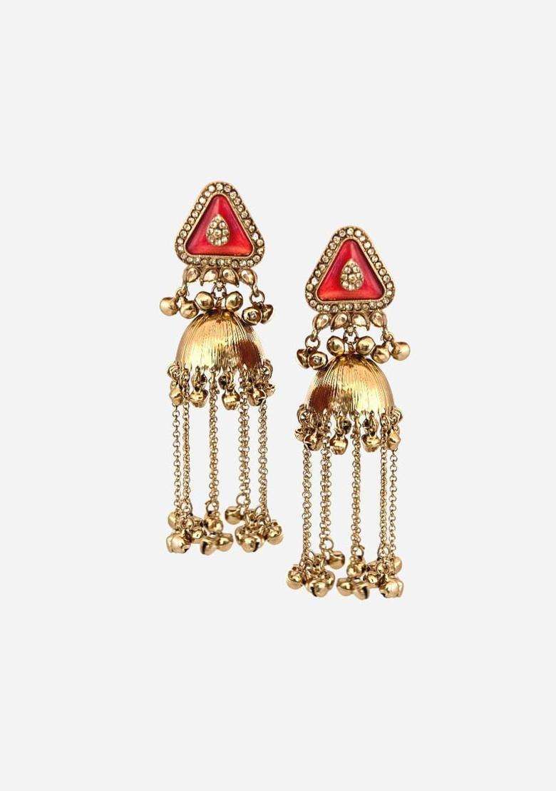 Gold-Plated Geometric Jhumkas Earrings for Women | Traditional Ethnic Jewellery for Wedding & Festive Wear | Gift for Her - Indya