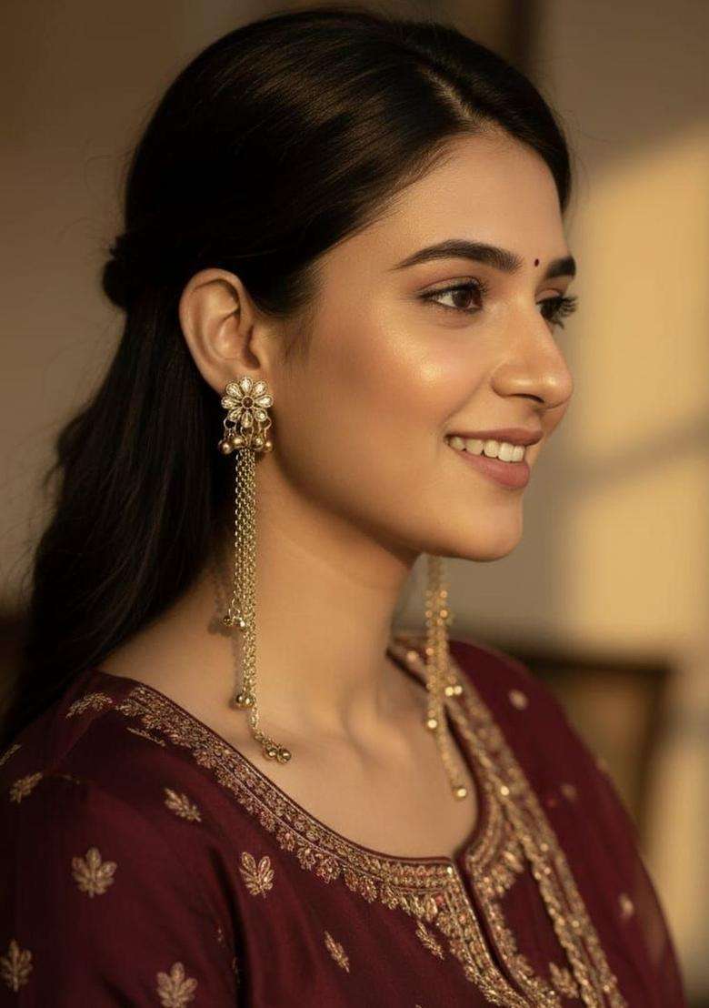 Gold-Plated Floral Earrings for Women | Traditional Ethnic Jewellery for Wedding & Festive Wear | Gift for Her - Indya