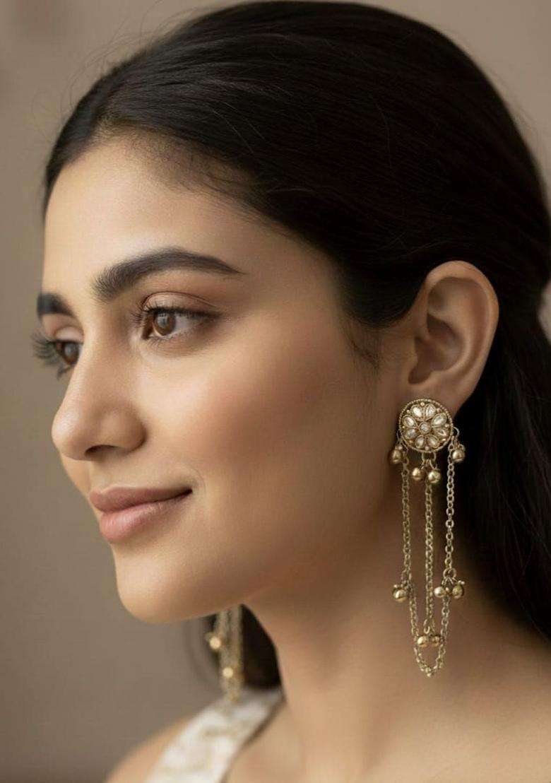 Gold-Plated Circular Drop Earrings for Women | Traditional Ethnic Jewellery for Wedding & Festive Wear | Gift for Her - Indya