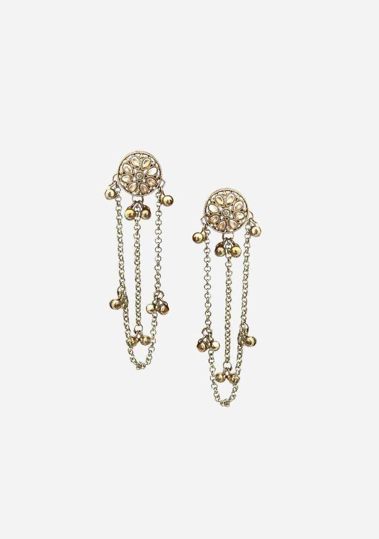 Gold-Plated Circular Drop Earrings for Women | Traditional Ethnic Jewellery for Wedding & Festive Wear | Gift for Her - Indya