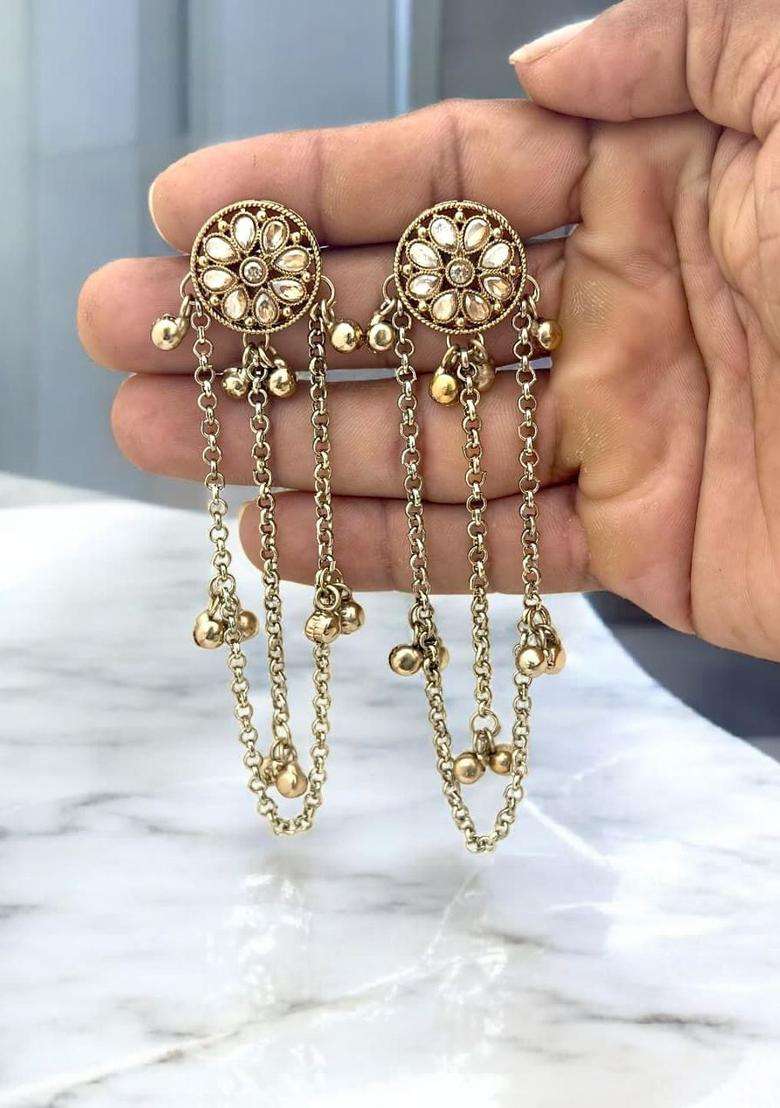 Gold-Plated Circular Drop Earrings for Women | Traditional Ethnic Jewellery for Wedding & Festive Wear | Gift for Her - Indya