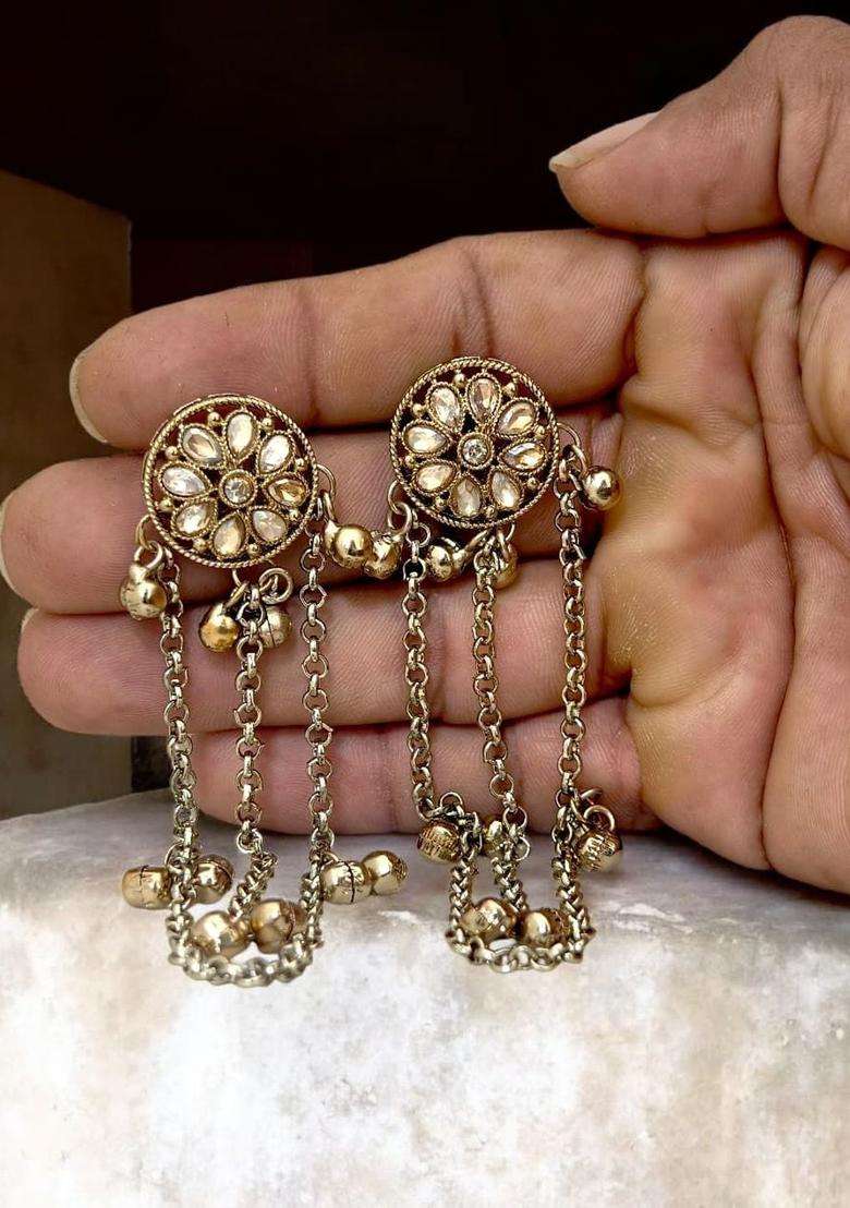 Gold-Plated Circular Drop Earrings for Women | Traditional Ethnic Jewellery for Wedding & Festive Wear | Gift for Her - Indya