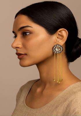 Gold-Plated Circular Drop Earrings with Kundan for Women | Traditional Ethnic Jewellery for Wedding & Festive Wear | Gift for Her