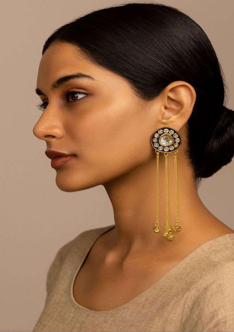 Gold-Plated Circular Drop Earrings with Kundan for Women | Traditional Ethnic Jewellery for Wedding & Festive Wear | Gift for Her - Indya