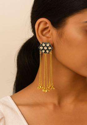 Gold-Plated Floral Drop Earrings with Kundan for Women | Traditional Ethnic Jewellery for Wedding & Festive Wear | Gift for Her