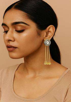 Gold-Plated Circular Drop Earrings with Kundan for Women | Traditional Ethnic Jewellery for Wedding & Festive Wear | Gift for Her