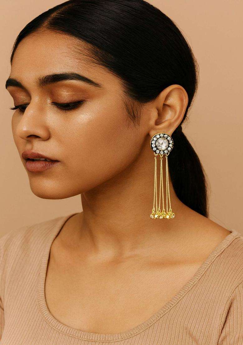 Gold-Plated Circular Drop Earrings with Kundan for Women | Traditional Ethnic Jewellery for Wedding & Festive Wear | Gift for Her - Indya