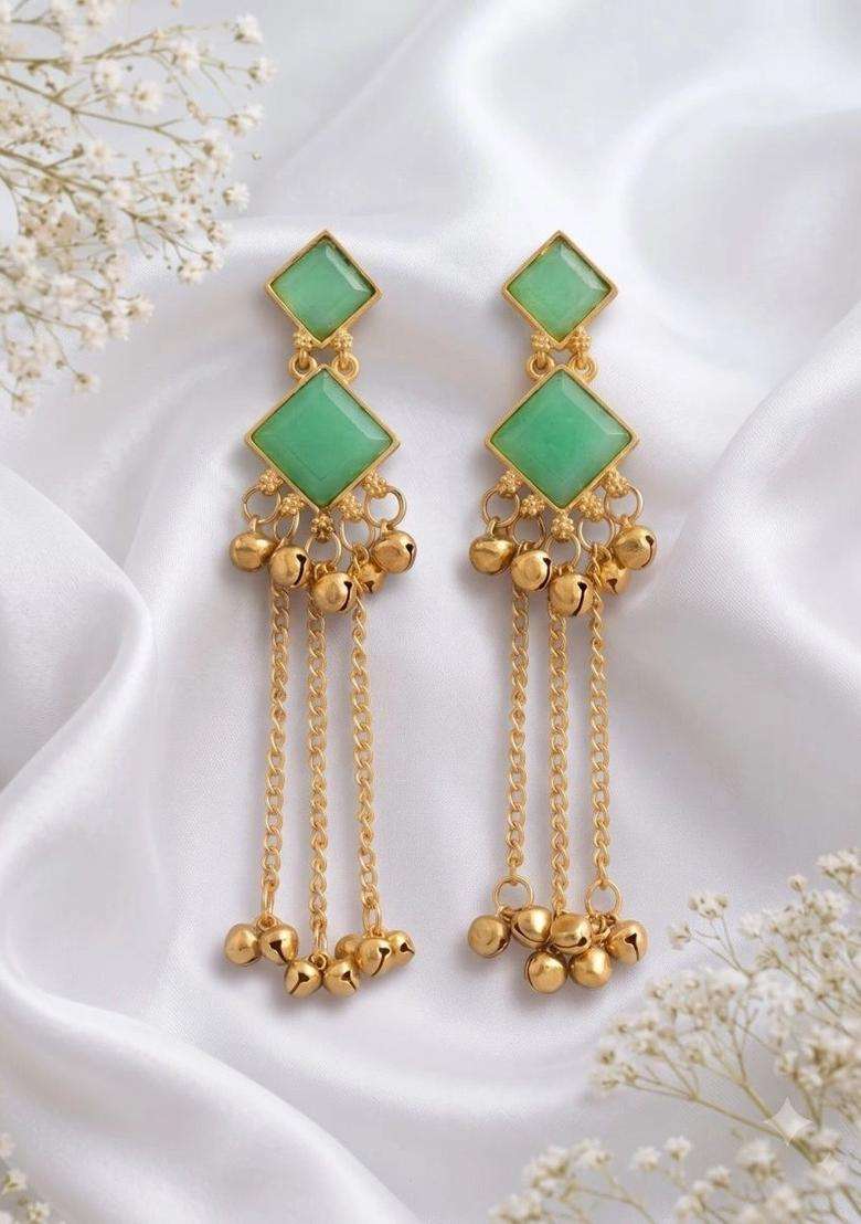 Gold-Plated Geometric Drop Earrings for Women | Fusion Party & Festive Wear | Gift for Her - Indya