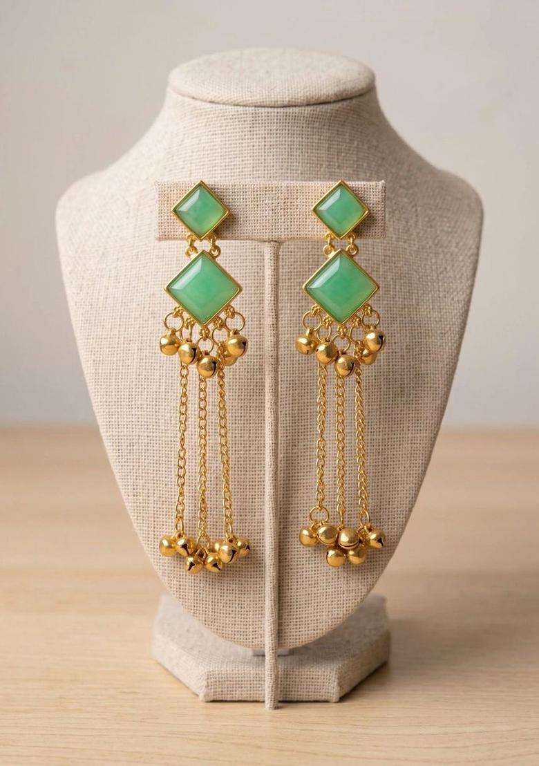 Gold-Plated Geometric Drop Earrings for Women | Fusion Party & Festive Wear | Gift for Her - Indya