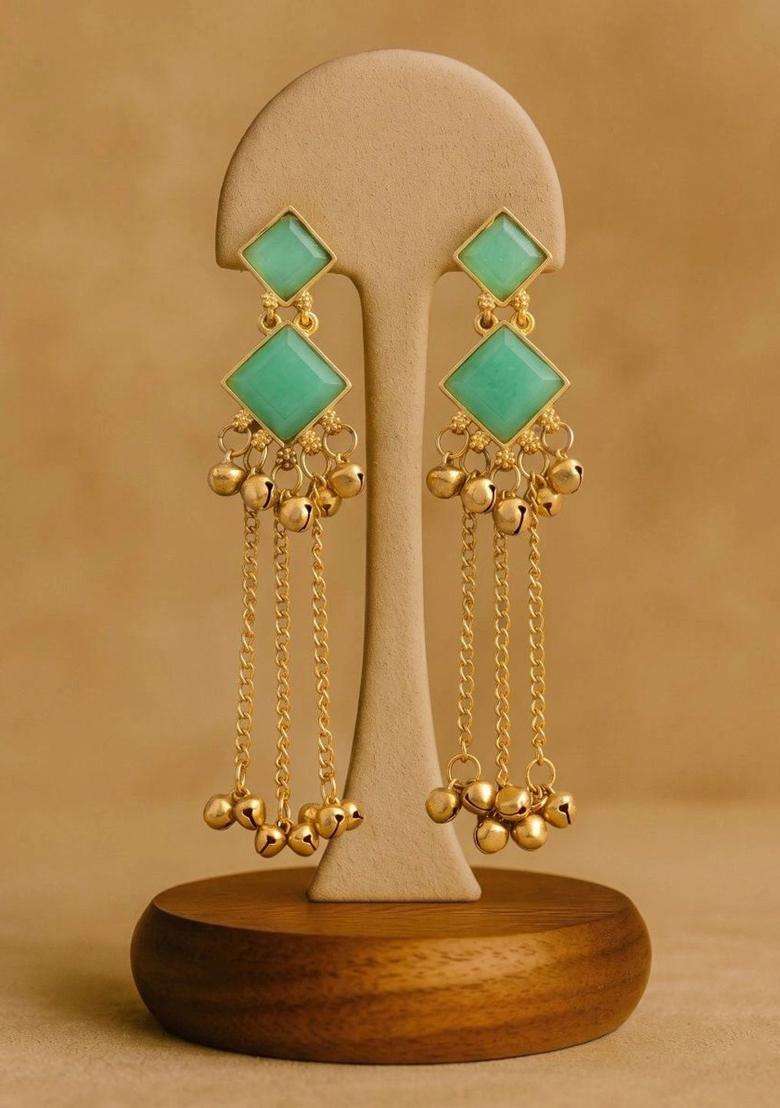 Gold-Plated Geometric Drop Earrings for Women | Fusion Party & Festive Wear | Gift for Her - Indya