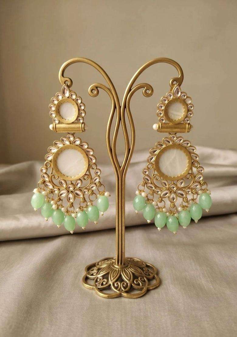 Gold-Plated Geometric Drop Earrings for Women | Traditional Ethnic Jewellery for Wedding & Festive Wear | Gift for Her - Indya