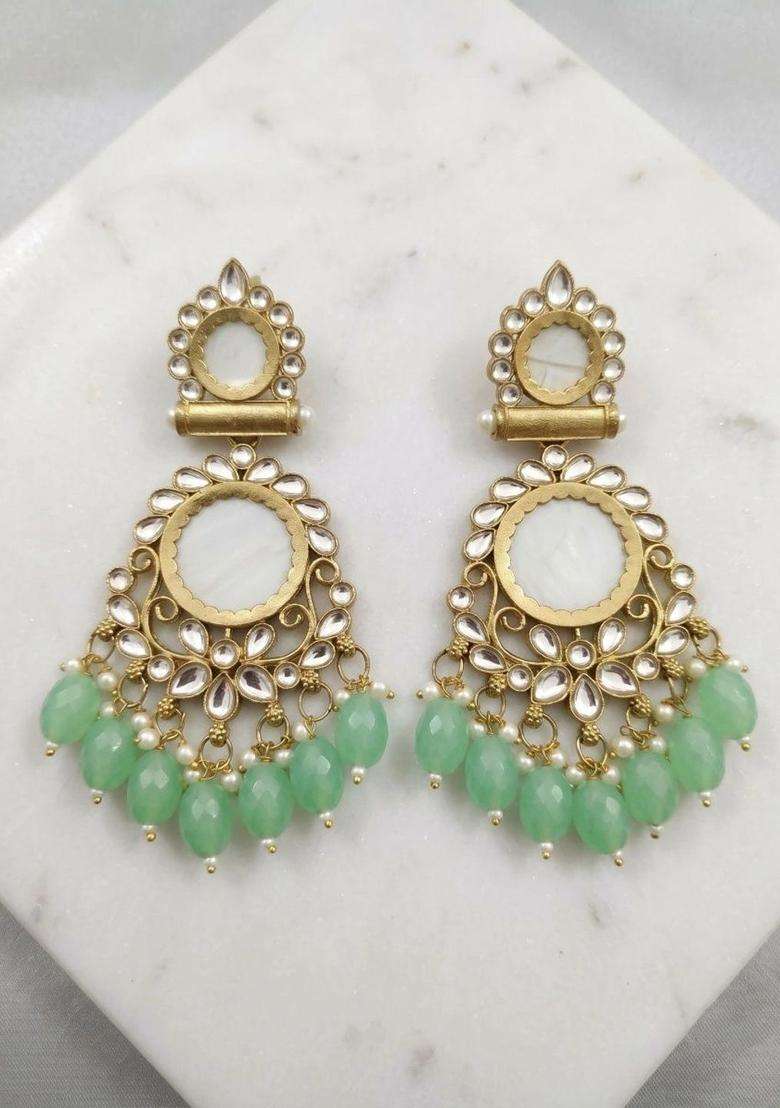 Gold-Plated Geometric Drop Earrings for Women | Traditional Ethnic Jewellery for Wedding & Festive Wear | Gift for Her - Indya