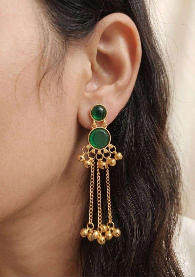 Gold-Plated Circular Drop Earrings for Women | Traditional Ethnic Jewellery for Wedding & Festive Wear | Gift for Her - Indya