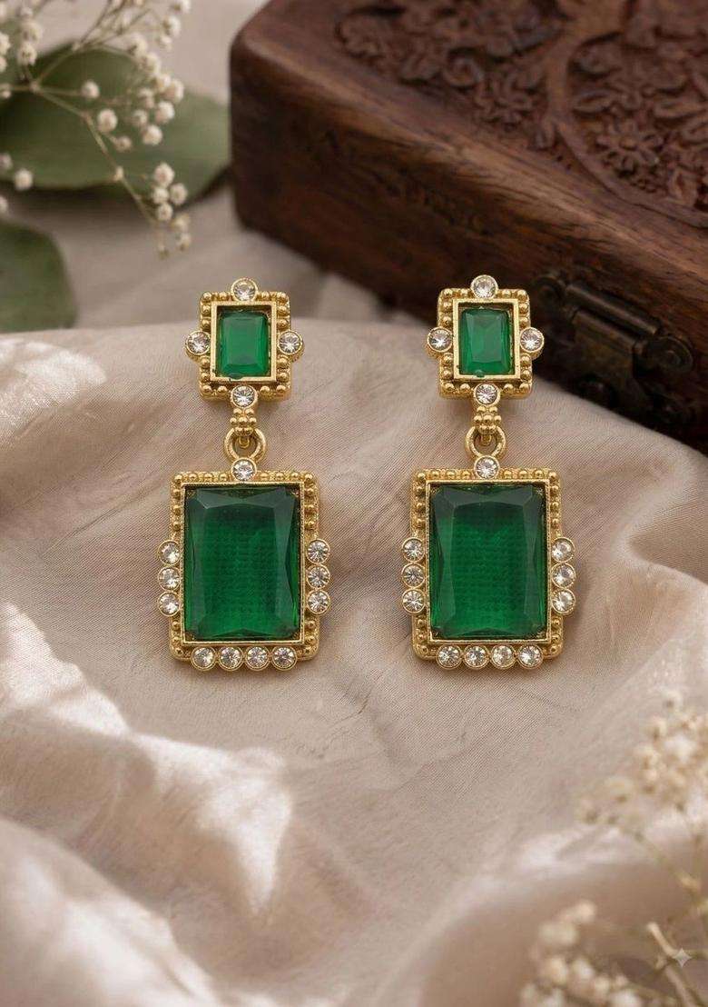 Gold-Plated Geometric Drop Earrings for Women | Fusion Party & Festive Wear | Gift for Her - Indya