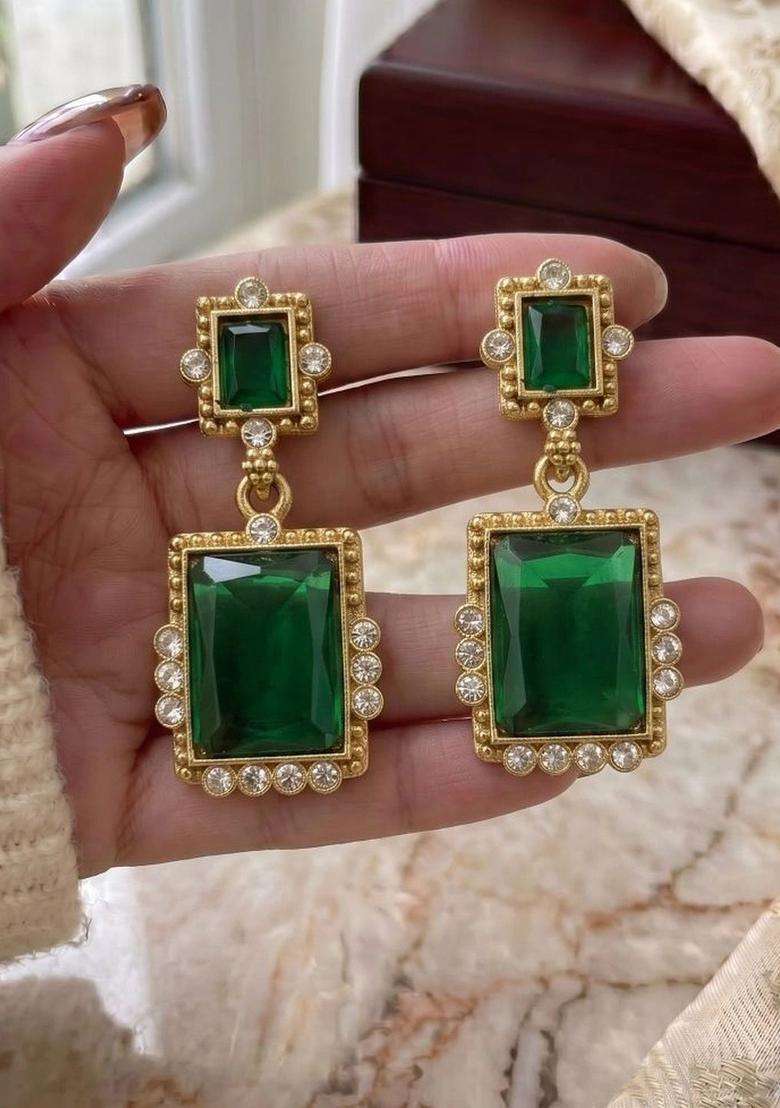 Gold-Plated Geometric Drop Earrings for Women | Fusion Party & Festive Wear | Gift for Her - Indya