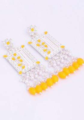 Silver-Plated Kundan Studded & Pearls Beaded Square Drop Earrings for Women | Traditional Ethnic Jewellery for Wedding & Festive Wear | Gift for Her