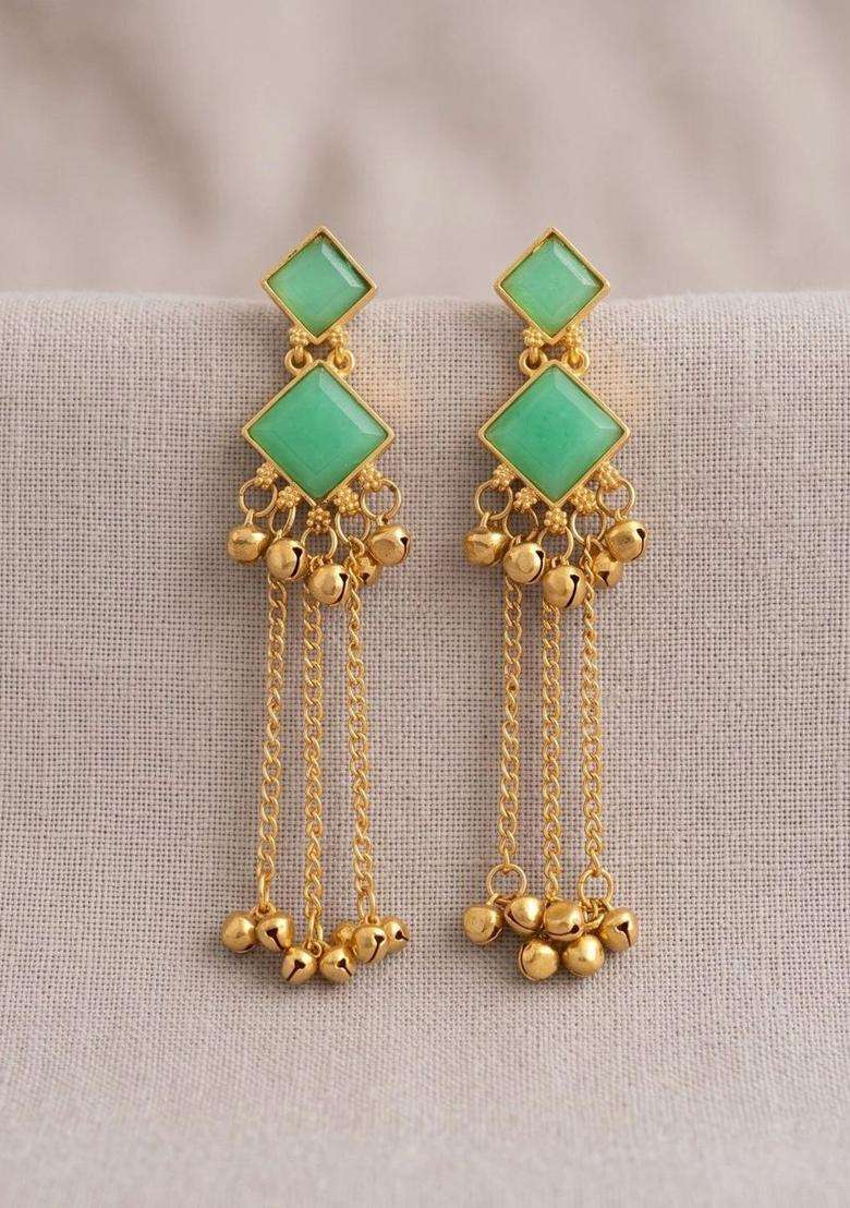 Gold-Plated Geometric Drop Earrings for Women | Traditional Ethnic Jewellery for Wedding & Festive Wear | Gift for Her - Indya