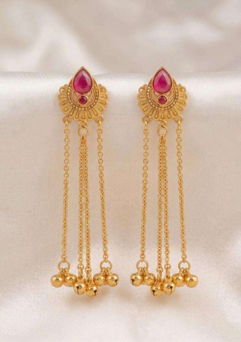 Gold-Plated Teardrop Shaped Drop Earrings for Women | Traditional Ethnic Jewellery for Wedding & Festive Wear | Gift for Her - Indya
