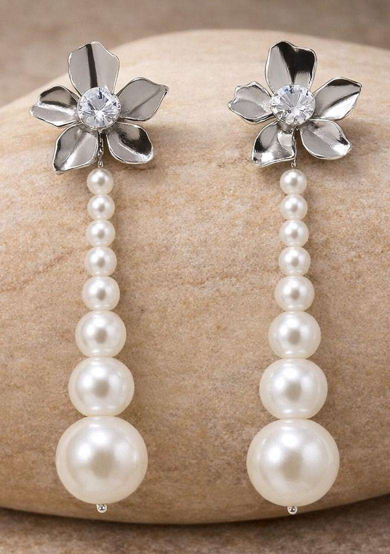 Silver-Plated Diamond Shaped Drop Earrings with CZ Stone for Women | Stylish Party & Everyday Wear | Gift for Her - Indya