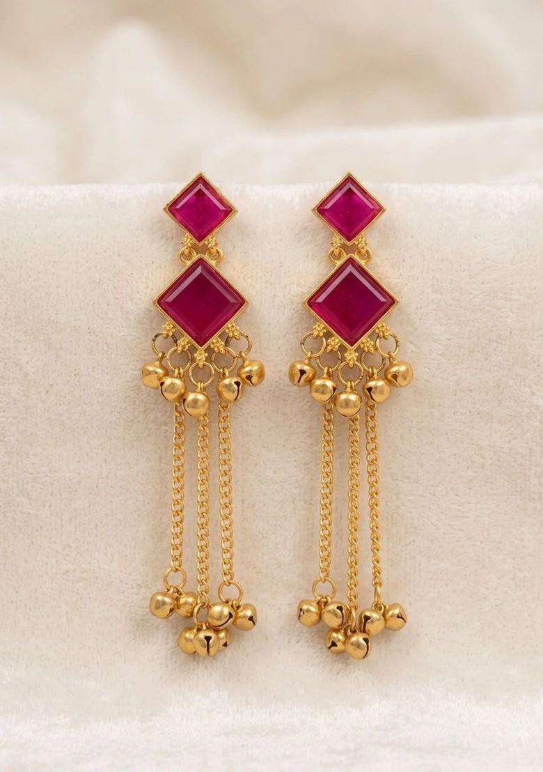 Gold-Plated Geometric Drop Earrings for Women | Traditional Ethnic Jewellery for Wedding & Festive Wear | Gift for Her - Indya