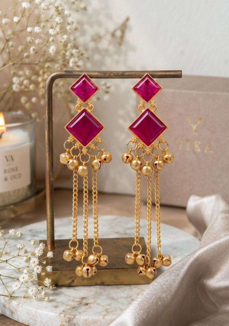 Gold-Plated Geometric Drop Earrings for Women | Traditional Ethnic Jewellery for Wedding & Festive Wear | Gift for Her - Indya