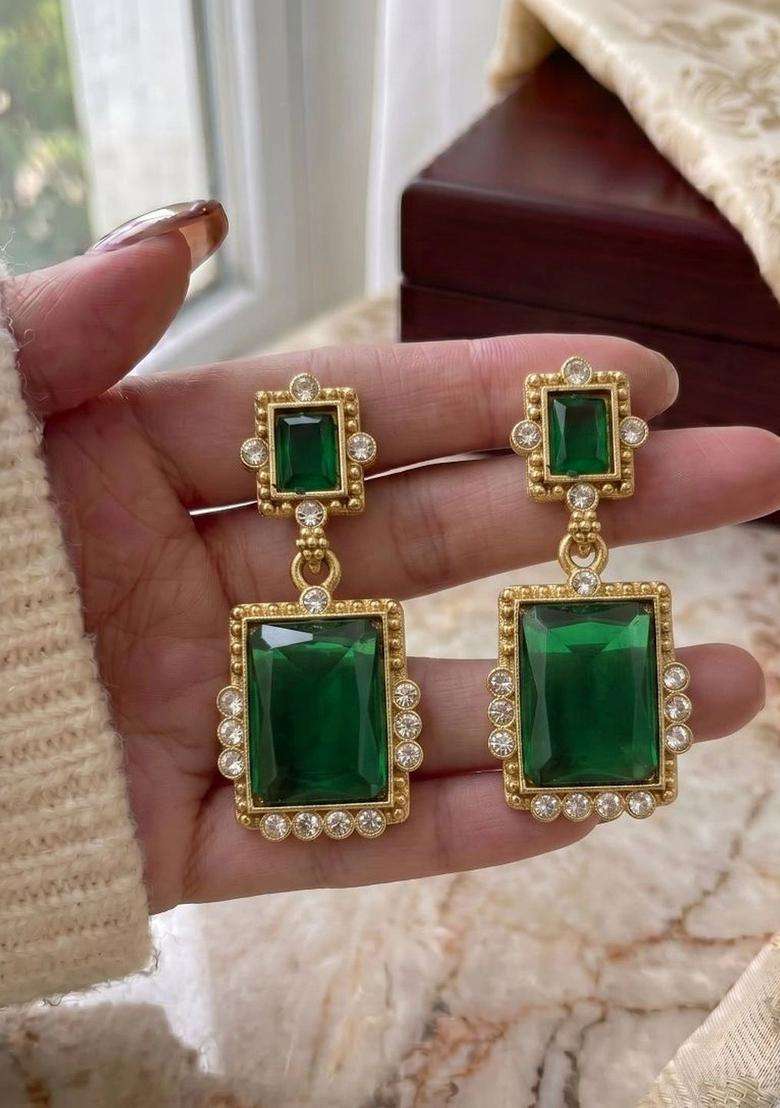 Gold-Plated Geometric Drop Earrings for Women | Fusion Party & Festive Wear | Gift for Her - Indya