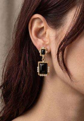 Gold-Plated Square Drop Earrings with Artificial Stones for Women | Stylish Party & Everyday Wear | Gift for Her