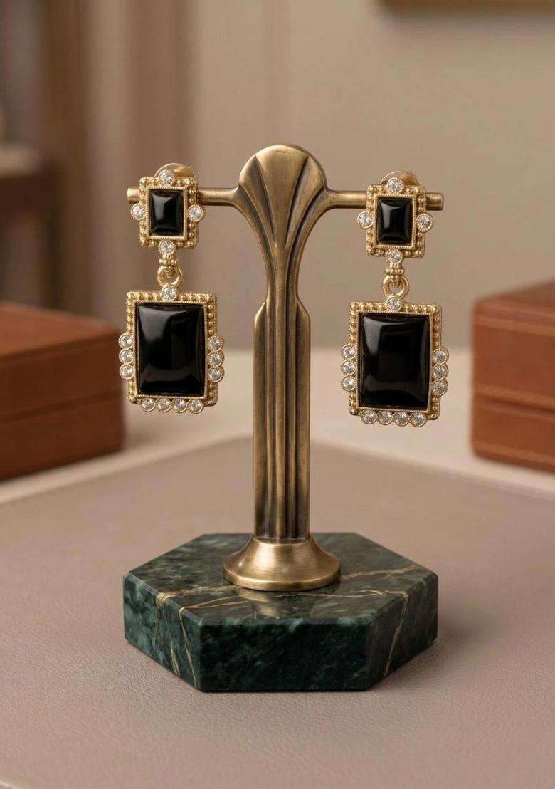 Gold-Plated Square Drop Earrings with Artificial Stones for Women | Stylish Party & Everyday Wear | Gift for Her - Indya