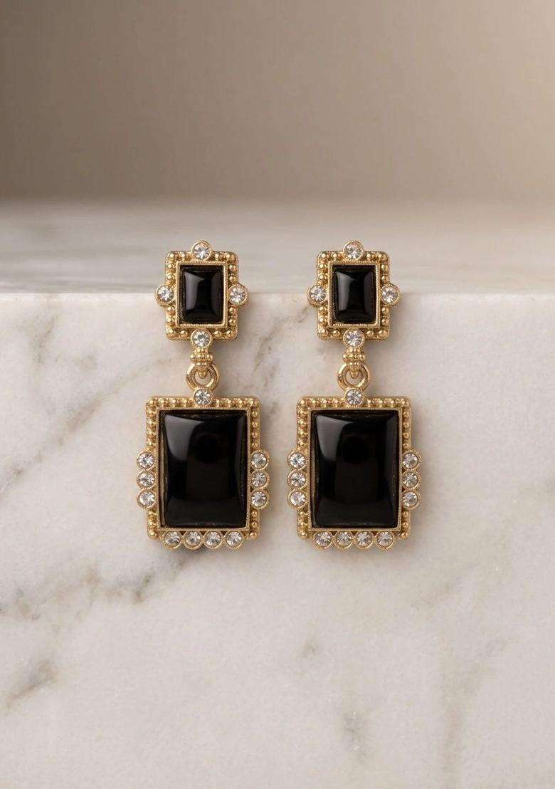 Gold-Plated Square Drop Earrings with Artificial Stones for Women | Stylish Party & Everyday Wear | Gift for Her - Indya