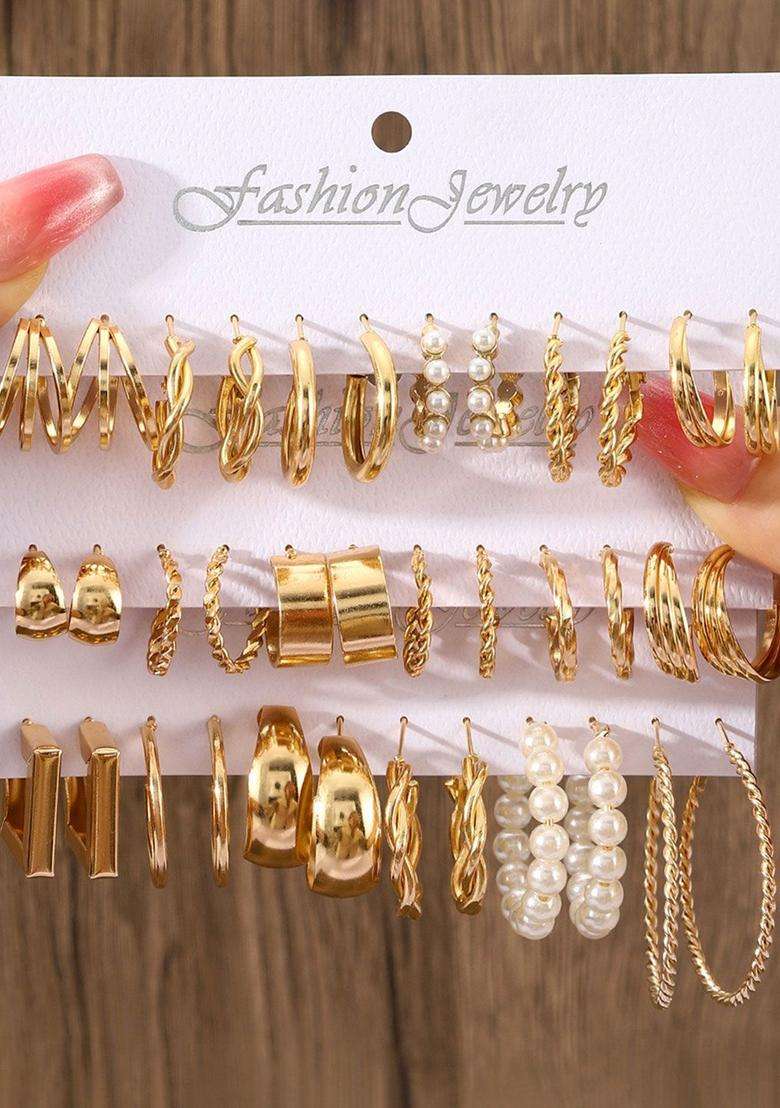 Gold-Plated Circular Hoop Earrings with Pearl for Women | Stylish Party & Everyday Wear | Gift for Her - Indya