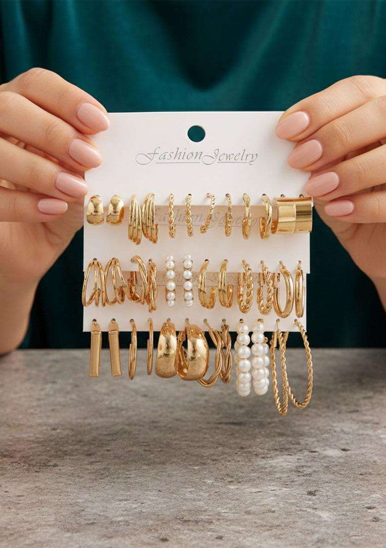 Gold-Plated Circular Hoop Earrings with Pearl for Women | Stylish Party & Everyday Wear | Gift for Her - Indya