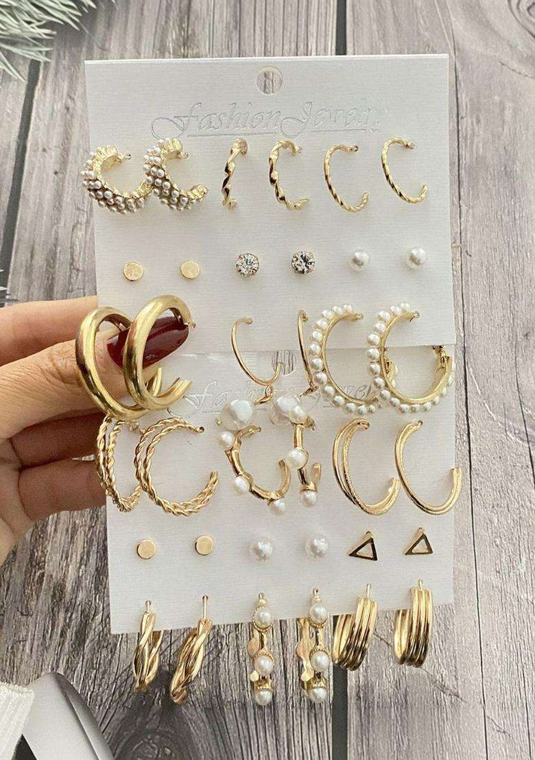 Gold-Plated Circular Hoop Earrings with Pearl for Women | Stylish Party & Everyday Wear | Gift for Her - Indya