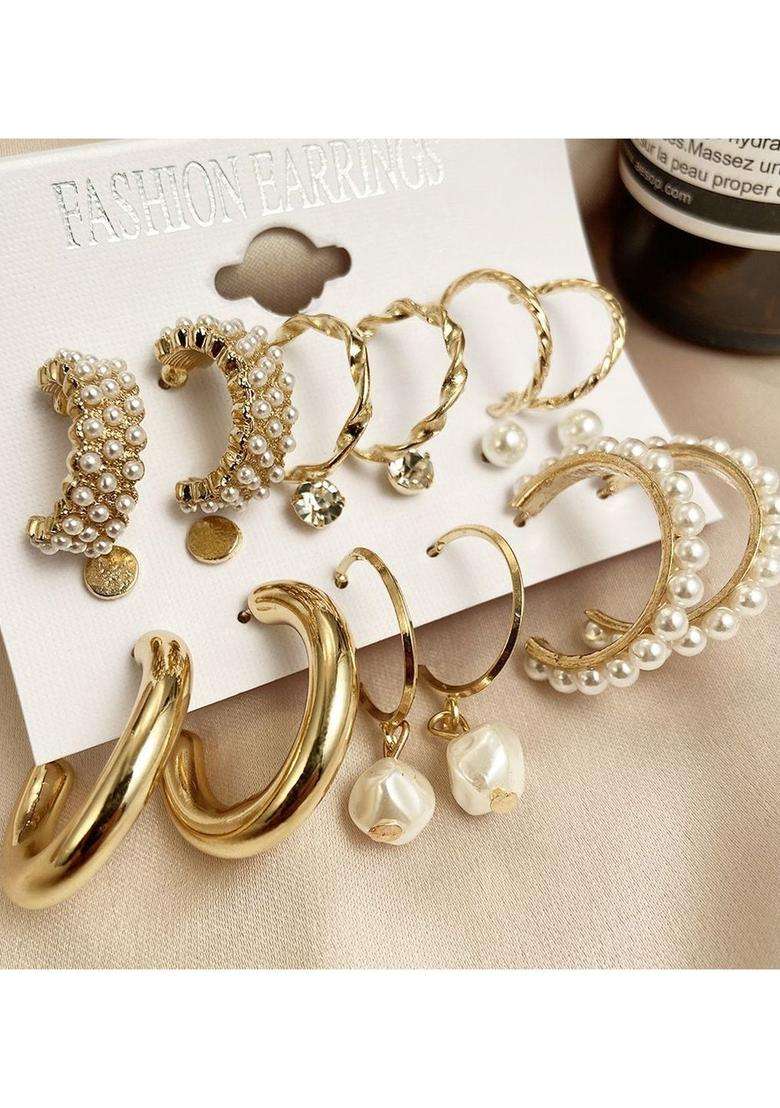Gold-Plated Circular Hoop Earrings with Pearl for Women | Stylish Party & Everyday Wear | Gift for Her - Indya