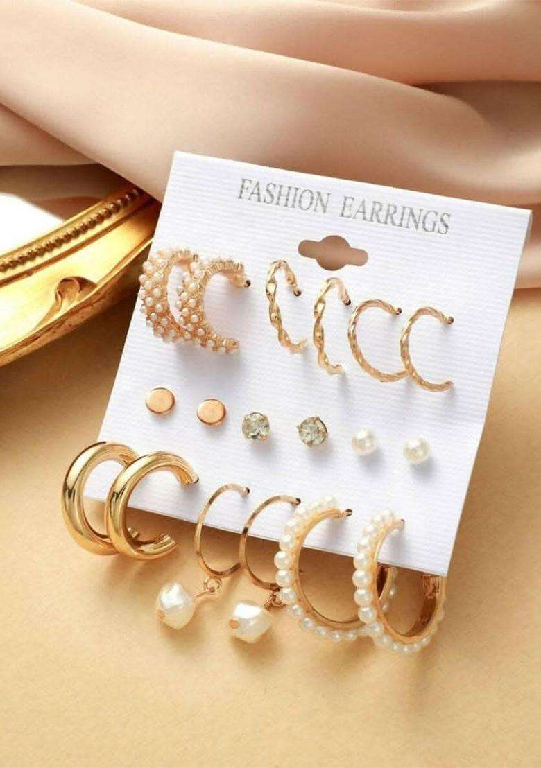 Gold-Plated Circular Hoop Earrings with Pearl for Women | Stylish Party & Everyday Wear | Gift for Her - Indya
