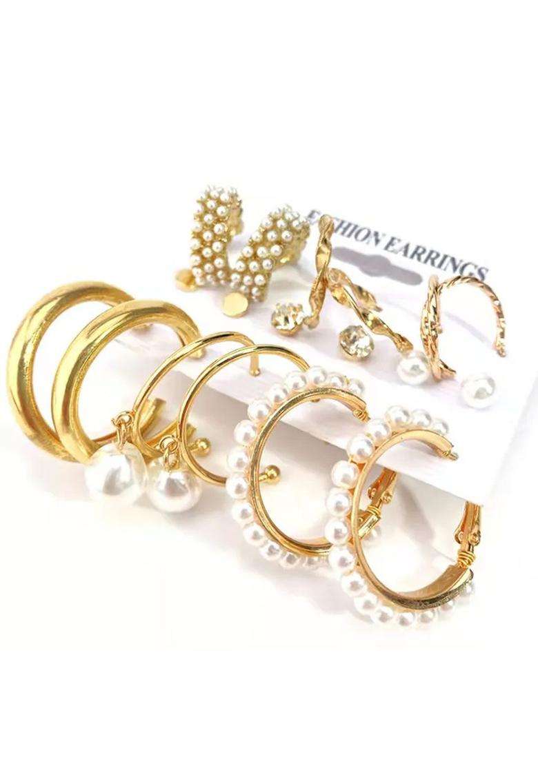 Gold-Plated Circular Hoop Earrings with Pearl for Women | Stylish Party & Everyday Wear | Gift for Her - Indya
