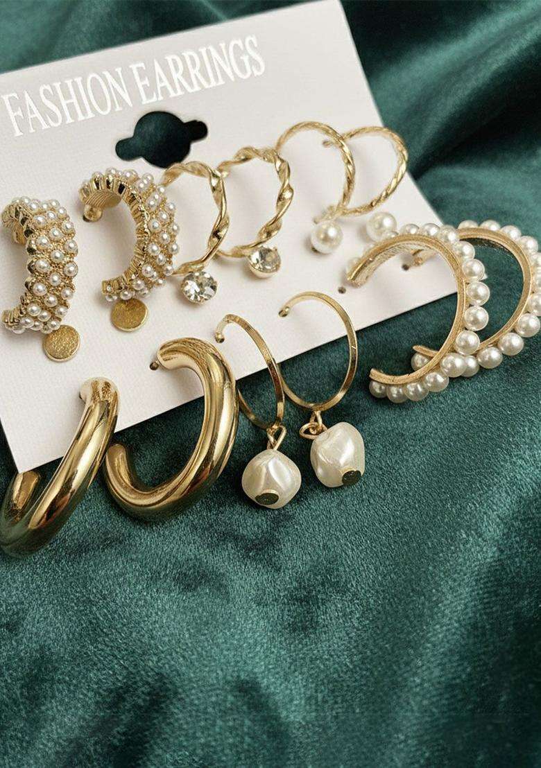 Gold-Plated Circular Hoop Earrings with Pearl for Women | Stylish Party & Everyday Wear | Gift for Her - Indya