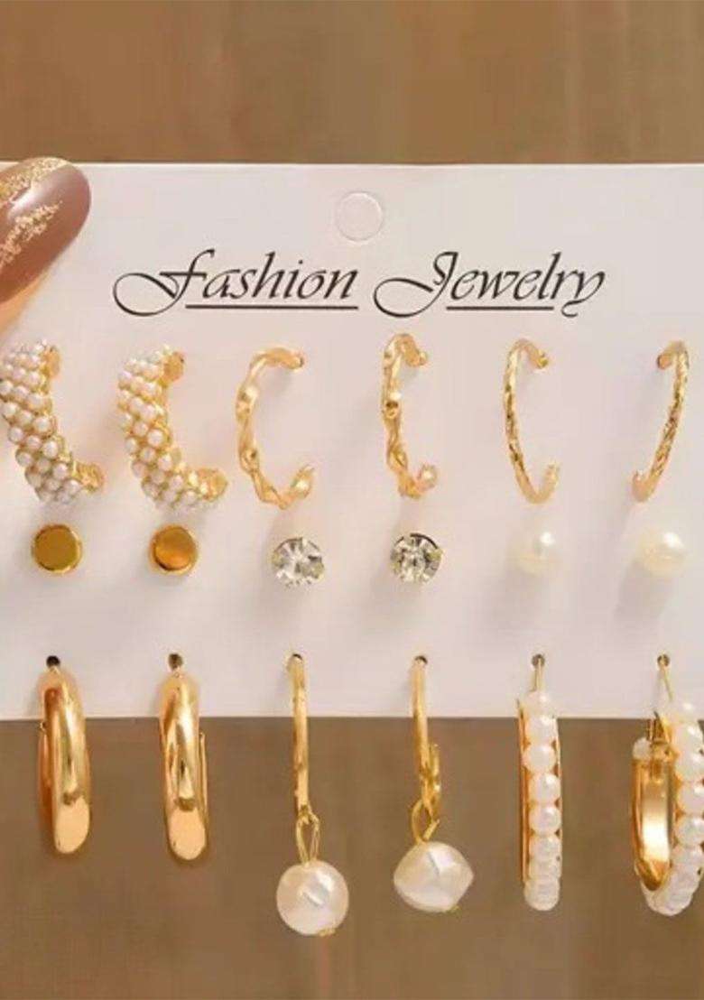 Gold-Plated Circular Hoop Earrings with Pearl for Women | Stylish Party & Everyday Wear | Gift for Her - Indya
