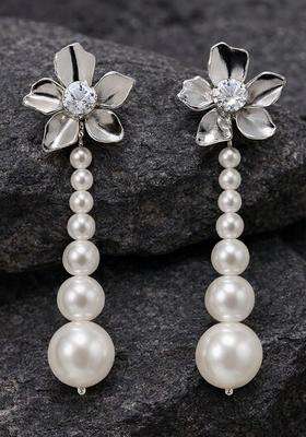 Silver-Plated Gold-Plated Cubic Zirconia Studded Drop Earrings for Women | Stylish Party & Everyday Wear | Gift for Her