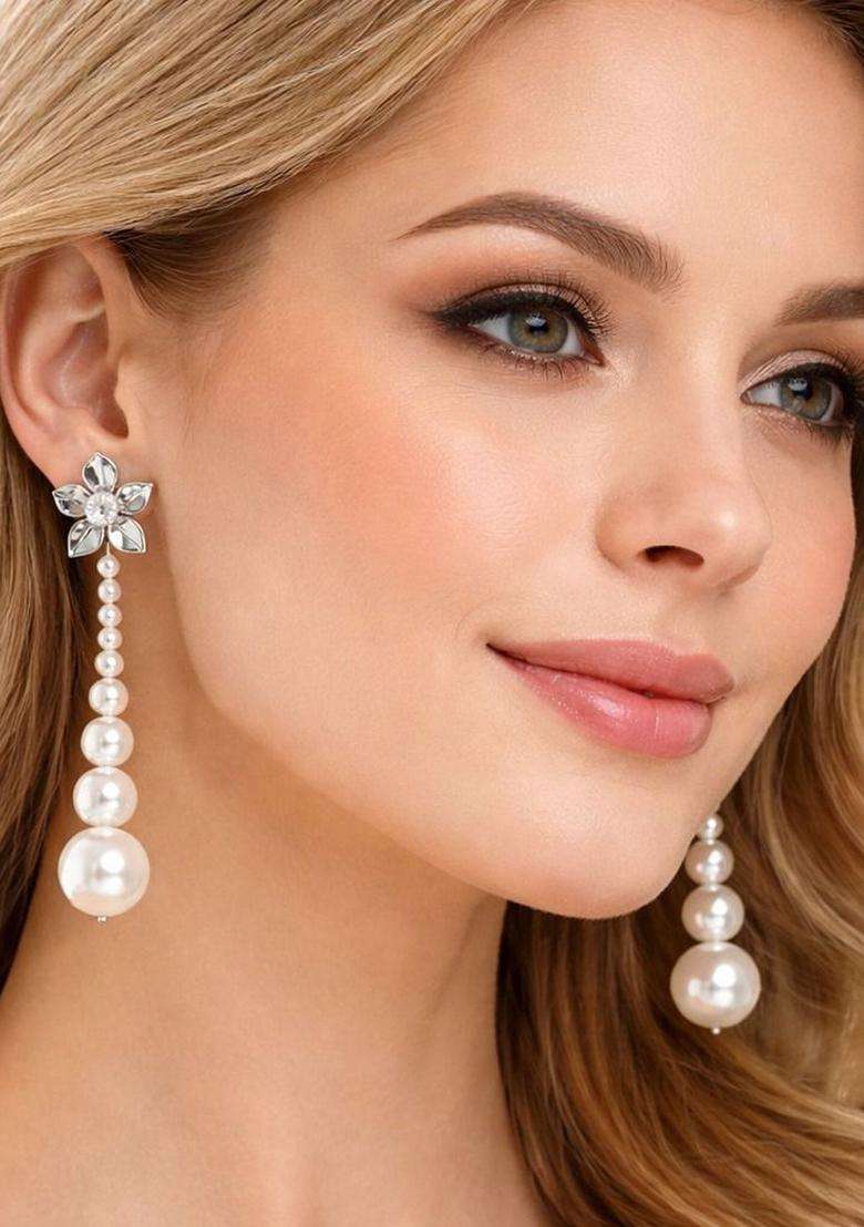 Silver-Plated Gold-Plated Cubic Zirconia Studded Drop Earrings for Women | Stylish Party & Everyday Wear | Gift for Her - Indya